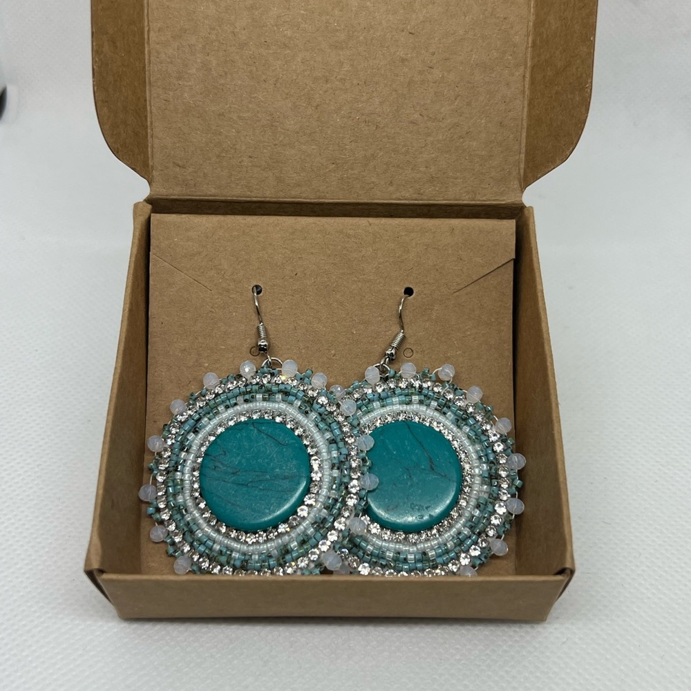Blue and Silver Statement Earrings with Intricate Design